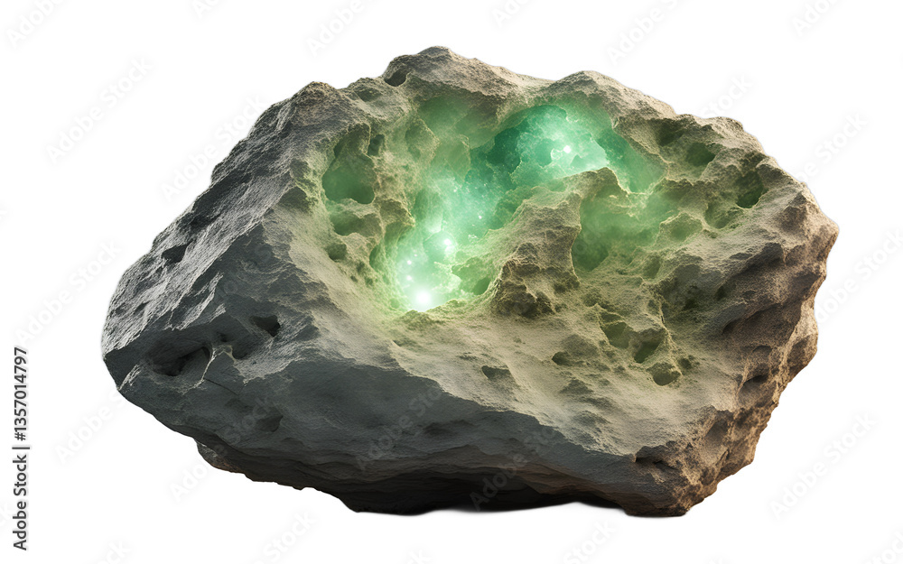 Aufkleber radium rock with a faint greenish glow, isolated on a empty plain background