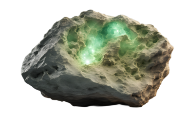 Radium rock with a faint greenish glow, isolated on a empty plain background