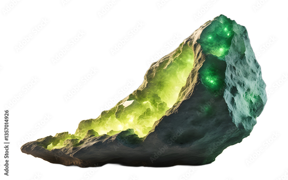 Poster radium rock with a faint greenish glow, isolated on a empty plain background
