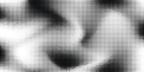 Halftone horizontal background. Black and white fluid halftone pixelated backdrop. Grit dots texture. Halfton dots overlay for posters, cover, banner, poster, presentation