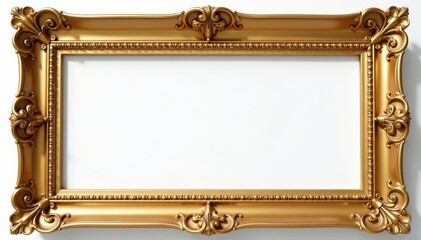 Close-up of ornate vintage gold frame on elegant white background, vintage, luxury