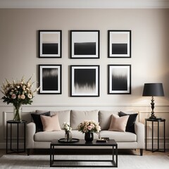 Modern Living Room Interior with Neutral Tones and Abstract Art