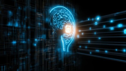 Neural security visualization with futuristic neural implant concepts in digital landscape