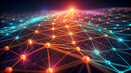 Obraz premium Abstract hi-tech background concept, Abstract network visualization with glowing nodes and connections.