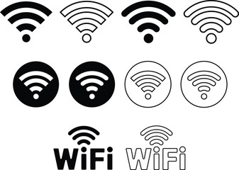 Set of WiFi icons in black and white, wireless signal symbols in different styles, vector illustration for internet, network, and connectivity design