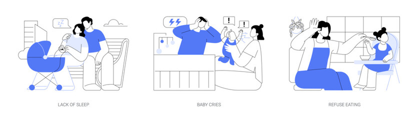 Young parents problems isolated cartoon vector illustrations se