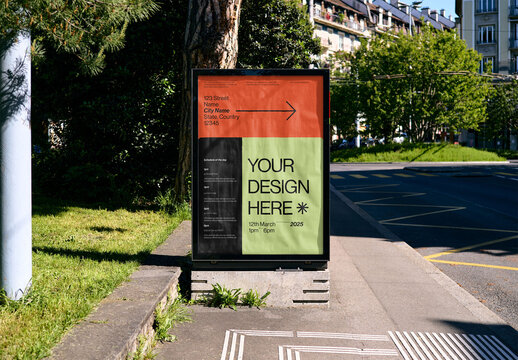 Mockup Of Vertical Customizable Poster On Sidewalk