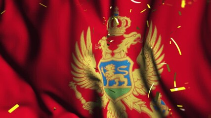 Waving Montenegro Flag with Confetti – Independence Day Celebration