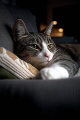 close up of a cat lying on the couch