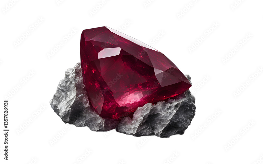 Aufkleber Ruby gemstone in its rough unpolished state with deep red hues, isolated on a empty plain background
