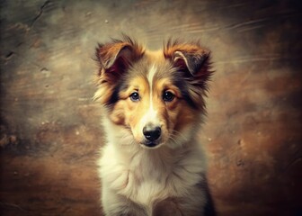 Adorable Mini Collie Puppy in Vintage Sepia Photograph