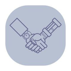 Human handshaking artificial hand. Concept of cooperation and merging of technology with humanity