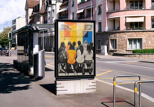 Mockup Of Vertical Customizable Poster On Pavement