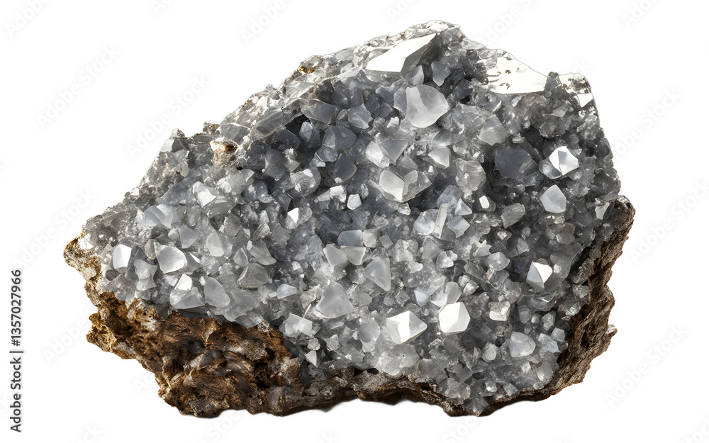 Poster tellurium rock with a brittle silvery-white surface, isolated on a empty plain background