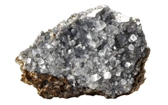 Tellurium rock with a brittle silvery-white surface, isolated on a empty plain background