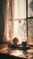 A peaceful window scene featuring natural light and decor