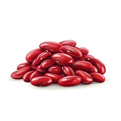 A pile of vibrant red kidney beans  long title A close up of a heap of dry organically grown red kidney beans against a plain white background