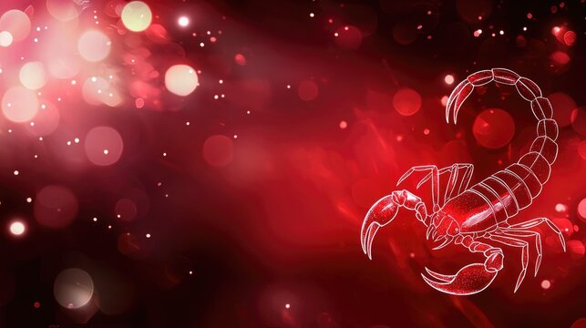 Glowing red scorpion with abstract light effects on dark background