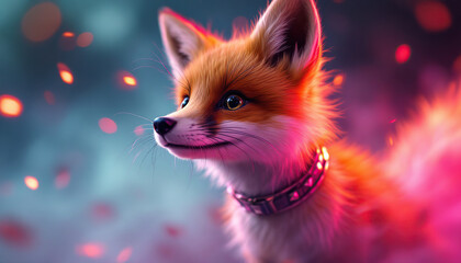 Obraz premium A detailed digital painting portrays a cute fox looking to the side