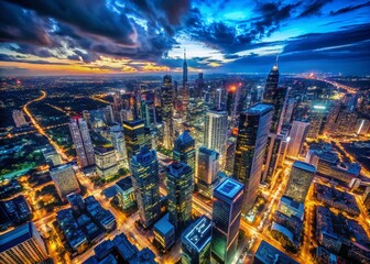 Obraz premium Aerial Dark Cityscape at Night - Dramatic Overhead View