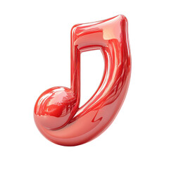 Obraz premium Red 3D musical note icon illustration with a glossy isolated on transparent background