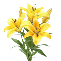 Obraz premium Yellow lilies bouquet with soft focus isolated on white