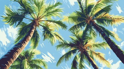 Fototapeta premium Tropical Paradise: An Upward Gaze at Palm Trees