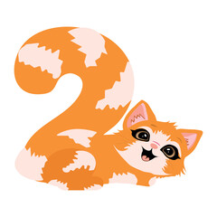Cute kitty in cartoon style on white background. Vector illustration