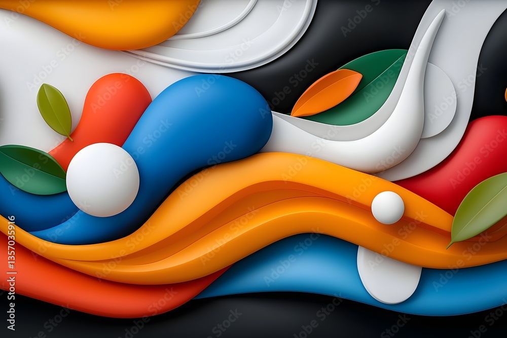 Poster an abstract composition of vibrant organic shapes and fluid curves creating a dynamic modern visual 