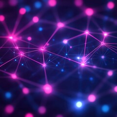 Fototapeta premium Abstract network connection background with glowing pink and blue nodes and lines. Dark background, futuristic technology concept.