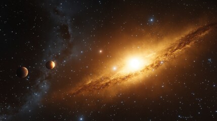 Fototapeta premium A group of distant stars and nebulae in deep space illuminated by cosmic light