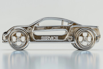 Metal tools create an imaginary car symbolizing automotive art