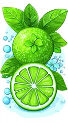 Fresh Lime Fruit Slice. Beverage ingredient background. For menu, package design
