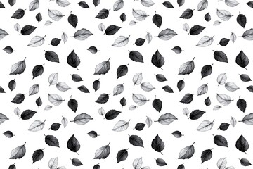 Fototapeta premium Minimalistic Black and White Falling Autumn Leaves Pattern