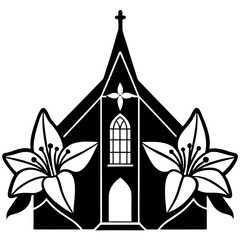 Worship-themed Easter church vector, featuring a detailed silhouette. Perfect for faith-based graphics and printables. 