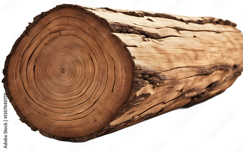 Aufkleber Wooden log with a smooth surface and rich brown color, isolated on a empty plain background