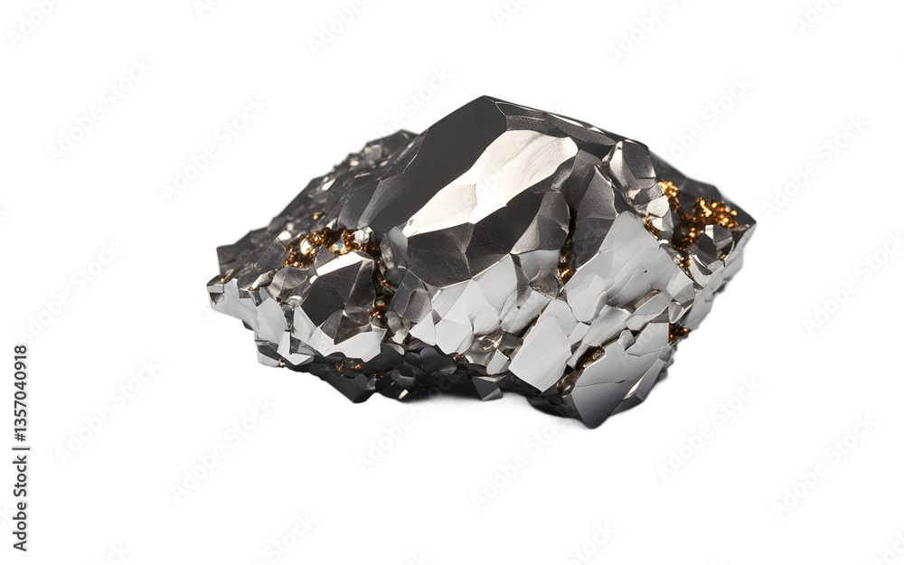 Poster ytterbium metal chunk with a soft silvery-white surface, isolated on a empty plain background