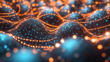 Obraz premium Abstract Network of Glowing Spheres Futuristic Design With Vivid Colors and Shallow Depth of Field