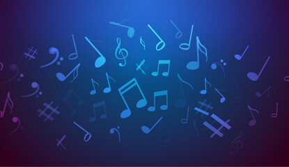 Abstract music background floating musical notes. Music melody harmony artistic glowing background.
