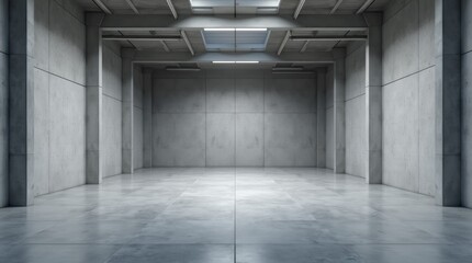 Spacious Concrete Interior: Capturing the clean, imposing, yet stark essence of a modern interior, ideal for highlighting architectural design, or creating a powerful backdrop.