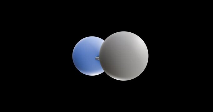 Cyanide molecule, rotating 3D model of pseudohalide anion, looped video on a black background