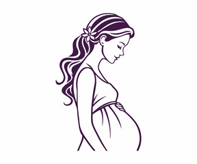 Elegant Line Art Illustration of a Pregnant Woman