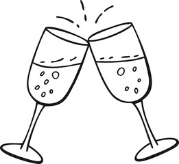 two glasses of champagne bottle