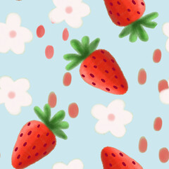 strawberry seamless pattern - blue background