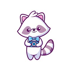 Obraz premium a charming cartoon raccoon holding a camera. It's a whimsical and cute illustration with a friendly feel