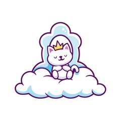 Naklejka premium a cartoon cat wearing a crown sitting on a cloud 