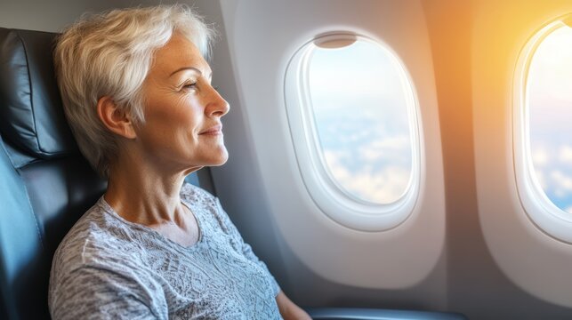 Portrait of a senior woman sitting on a plane