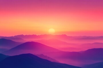 Obraz premium Majestic sunrise illuminating vibrant mountain peaks with foggy layers