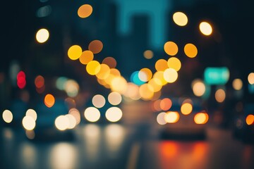 Fototapeta premium Dreamy Bokeh Lights, and Vibrant Colors Against a Dark Backdrop in a Bustling Urban Environment
