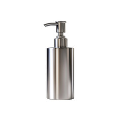 Obraz premium A sleek, metallic pump bottle designed for dispensing liquid products, showcasing a modern and minimalistic aesthetic.